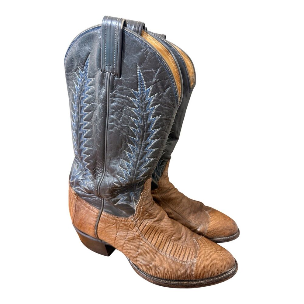 VTG Tony Lama Exotic Cowboy Boots Mens Sz 10 D Western Style 8550 Gold Label USA